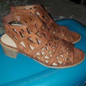 Faux Suede Low Block Heel Sandal